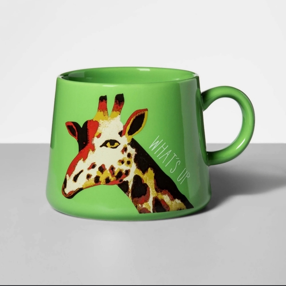 Opalhouse Target 16oz Porcelain "WHAT'S UP?" Coffee Mug Green Giraffe Cup